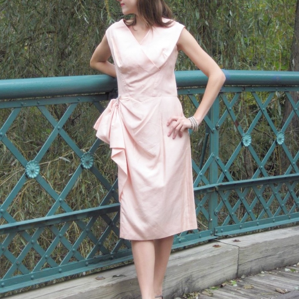 Vintage 50s Jean of California Pink Wiggle Dress